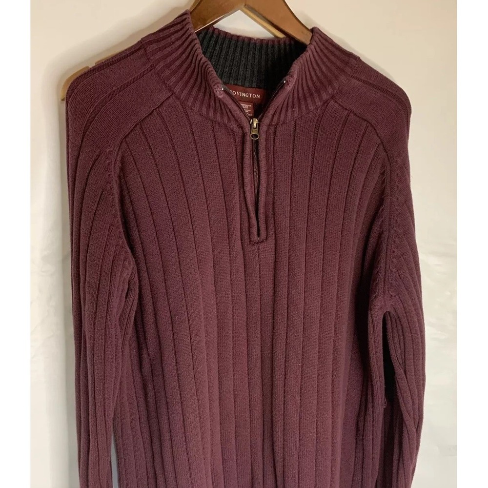COVINGTON Ribbed Cotton LS Mock Neck 1/4 Zip‎ Pullover Sweater Maroon Men's LG